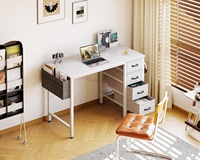Bureau d'ordinateur compact Yuantu 32 pouces en bois blanc pur avec 4 tiroirs en tissu et crochet latéral, idéal pour la chambre d'enfant ou les petits espaces – Vente directe usine