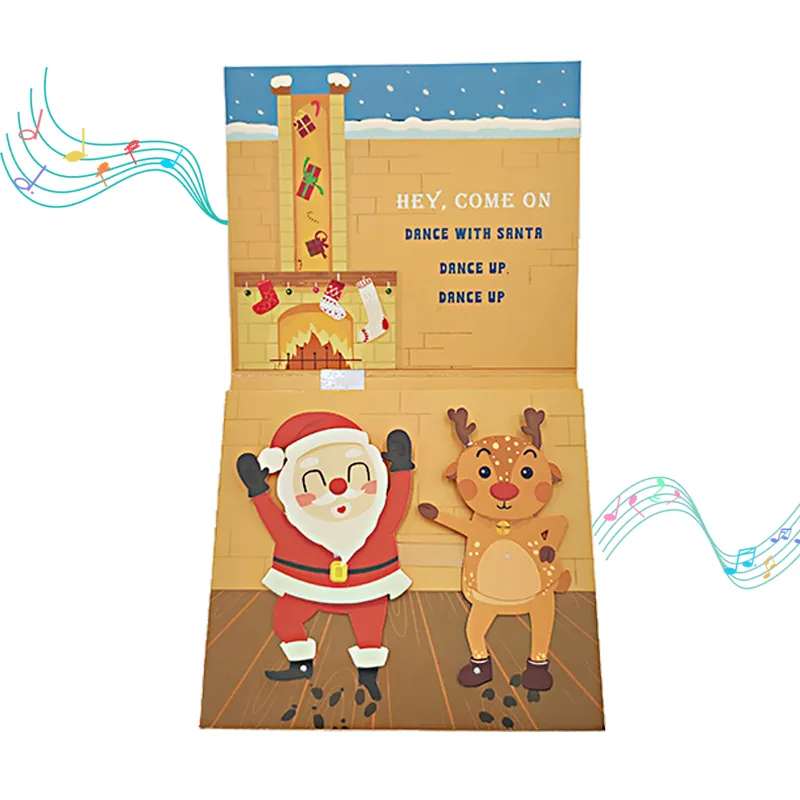 Carte électrique musicale Papier recyclé Luxe Fait à la main 3D Pop Up Holiday Joyeux Noël Carte de vœux Fournitures de fête