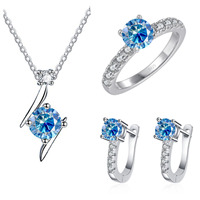 Conjunto de Joyería de Moissanita Certificada GRA, Plata de Ley 925, Anillo de Boda para Mujer, Pendientes, Collar de Cadena con Dijes de Moda