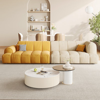 Canapé sectionnel carré en bois de style crème nordique français pour salon, idéal pour appartements petits et moyens, design moderne et minimaliste
