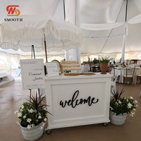SMOOTH Vente en gros de comptoirs de bar mobiles en bois blanc personnalisés, chariot à bonbons portable et pliable pour fêtes, mariages et banquets