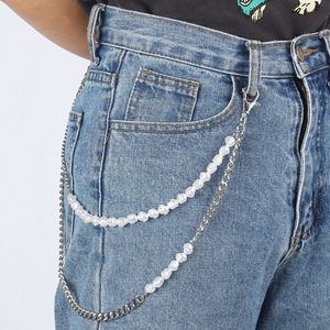 Chaîne de taille double couche en perles, chaîne de hanche en métal style hip-hop rétro pour jean, accessoire de danse urbaine, chaîne de pantalon tendance pour homme et femme, usage quotidien - Product Image 2