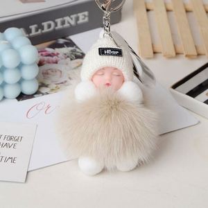 Porte-clés en peluche Kawaii, poupée bébé endormie, pompon en fourrure, <span class=keywords><strong>boule</strong></span> de fourrure, couleurs, charme moelleux, porte-clés de voiture, porte-clés bébé endormi mignon et doux - Product Image 4