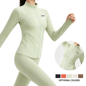 Windproof Stand Collar Casual Long Sleeve Active Workout <b>Tops</b> Full Zipper Mid-Length Hooded Solid Sports <b>Jacket</b> for Women - Product Image 1