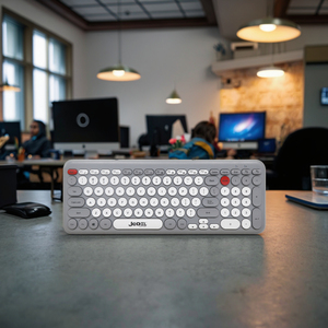 Mesin tik Retro kunci bulat cokelat berkabel Keyboard 98 tombol BT Keyboard portabel untuk PC Laptop Win/iOS/Android - Product Image 4