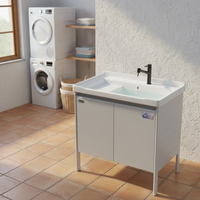 WJL Meuble de salle de bain mural rectangulaire en céramique de porcelaine de haute qualité pour appartement moderne, avec lavabo intégré