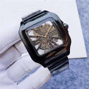 Reloj de pulsera para hombre, relojes cuadrados mecánicos de acero sólido con esqueleto personalizado de lujo, relojes de marca para hombre, movimiento hueco