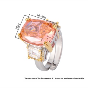 Fashion Jewelry Eco-friendly Copper Gold Plated 12*16mm Multicolor Zircon Vintage 3 Stone <b>Adjustable</b> <b>Ring</b> for Women - Product Image 2