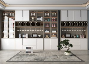 Mueble <span class=keywords><strong>de</strong></span> Bar Moderno Personalizado para Sala <span class=keywords><strong>de</strong></span> Estar con Vinoteca <span class=keywords><strong>de</strong></span> Pared Completa, Iluminación LED y Vitrina para Copas - Product Image 2