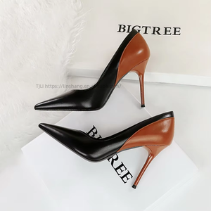 Escarpins bicolores noirs et marron pour femmes, à bout pointu et talons aiguilles, pour occasions formelles, bureau, soirée, mariage, avec Co - Product Image 6