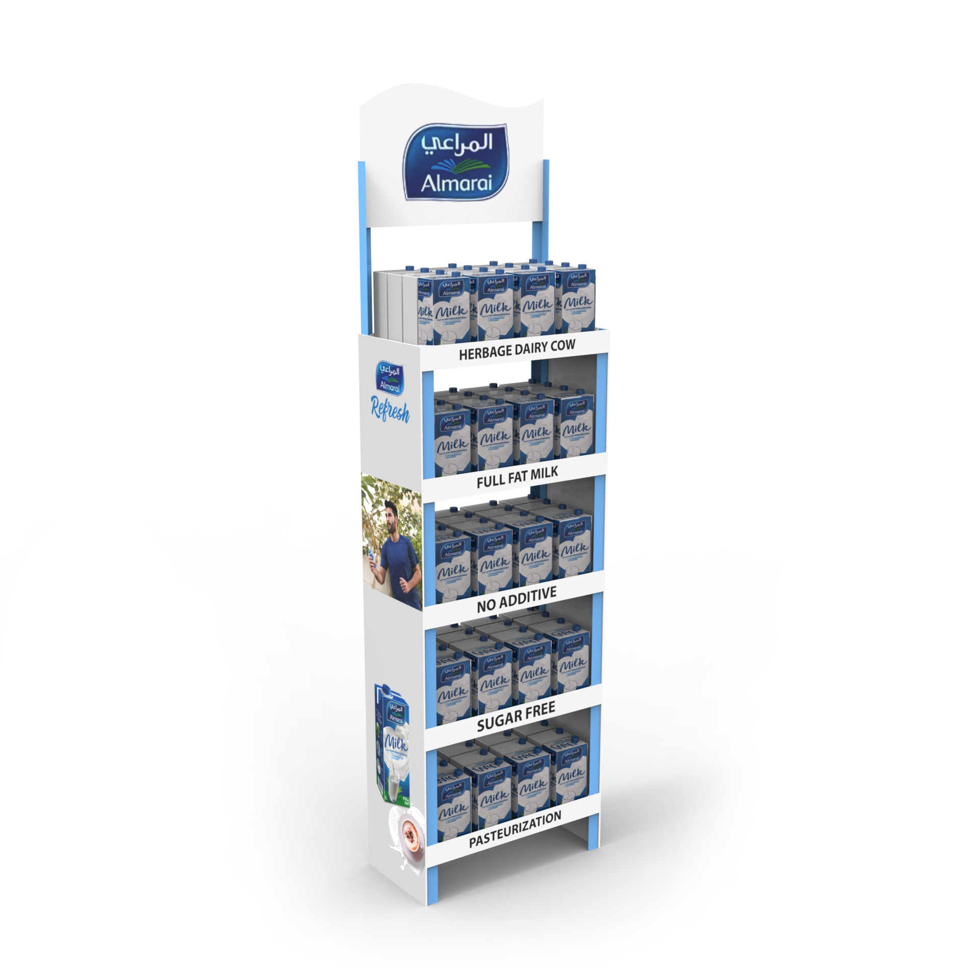Custom Bottle Floor Display for Supermarkets Promotional Energy Milk Drink Fruit Juice Water Milk Wine Beer Coffee Display Stand