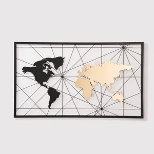 Large Retro Antique Industrial Metal Art Home Wall World Map Decor