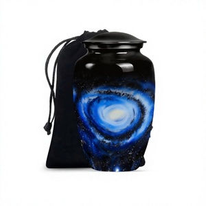 Vente chaude Belle urne commémorative de crémation de galaxie bleue pour les cendres humaines Grande urne funéraire décorative avec sac en velours gratuit - Product Image 1