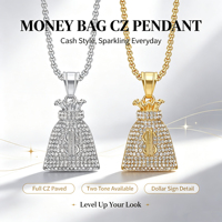 Collier pendentif sac à monnaie dollar incrusté de diamants RH Hip Hop, bijoux de mode en acier inoxydable plaqué or 18K PVD de haute qualité