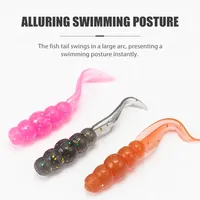 LUSHAZER 20 pcs/sac Appâts en plastique souple Maggot Floating 35mm0.3g Worm Grub TPE Fishing Bait for Bass Trout Silicone Artificial