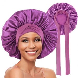 Bonnets en satin soyeux doux prêts à être expédiés, ajustables avec lien, bonnets tressés, bonnets extra longs personnalisés avec long lien large, unisexe pour usage quotidien - Product Image 1