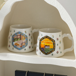 Tasse à eau en céramique peinte à la main de style nordique vintage, mugs uniques, mugs esthétiques, tasse à café avec couvercle - Product Image 3