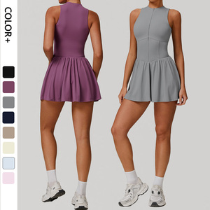 Robe de tennis à col montant et demi-fermeture éclair, effet seconde peau, pour course en extérieur, avec jupe anti-exposition, vente en gros - Product Image 1