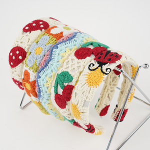 Brede Gebreide Haarband Kleurrijke Bloem Gehaakt Borduurwerk Hoofdband Boho Vakantie Vrouwen Meisjes Franse Haarband - Product Image 1