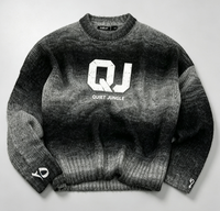 Pull en maille à col rond en mohair à rayures imprimées, style rétro vintage délavé au soleil noir, vêtements personnalisés OEM, fabricant de vêtements de rue, fourrure moelleuse