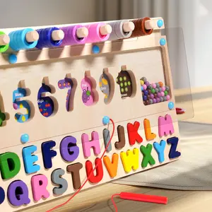 लकड़ी के बच्चों की प्रारंभिक शिक्षा चुंबकीय संख्या मोती रंग पत्र वर्गीकरण बोर्ड हाथ आँख समन्वय पहेली खिलौने