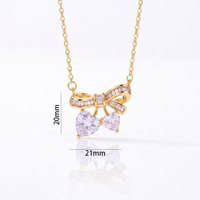 Collier pendentif cœur avec nœud papillon pour femme - Chaîne ras du cou en zircon cubique de luxe léger, bijou de mode polyvalent, cadeau pour elle