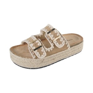 Ciabatte da donna estive da donna con suola spessa moda abbigliamento esterno nuovo sandali Slip-On con fibbia in Denim di grandi dimensioni per donna - Product Image 5