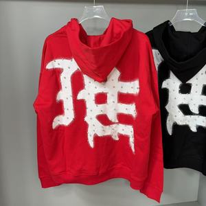 Trendy Brand MIXED EMOTION Rhinestone Letter Printing Half <b>Zip</b> <b>Hooded</b> Bamboo Fiber Cardigan Sweatershirts Hoodies for Men - Product Image 3