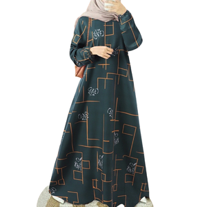 Nouveau moyen-orient Jalabiid robe musulmane modeste col rond à manches longues imprimé ample Simple Style conservateur vêtements - Product Image 1