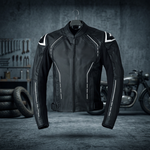 <b>Men's</b> Black PU Leather Motorcycle Jacket Stand Collar Zipper Slim Fit Moto Biker <b>Coat</b> with <b>White</b> Trim - Product Image 3