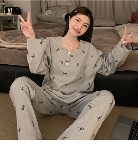 Pyjama pour femmes, vêtements de nuit, printemps et automne, pantalon à manches longues, col rond, pull en tricot imprimé, pyjama de dessin animé, vêtements de maison - Product Image 6