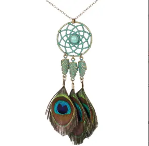 Ожерелье из перьев павлина, ожерелье из натурального перья, красивое ожерелье из бирюзы с полым узором