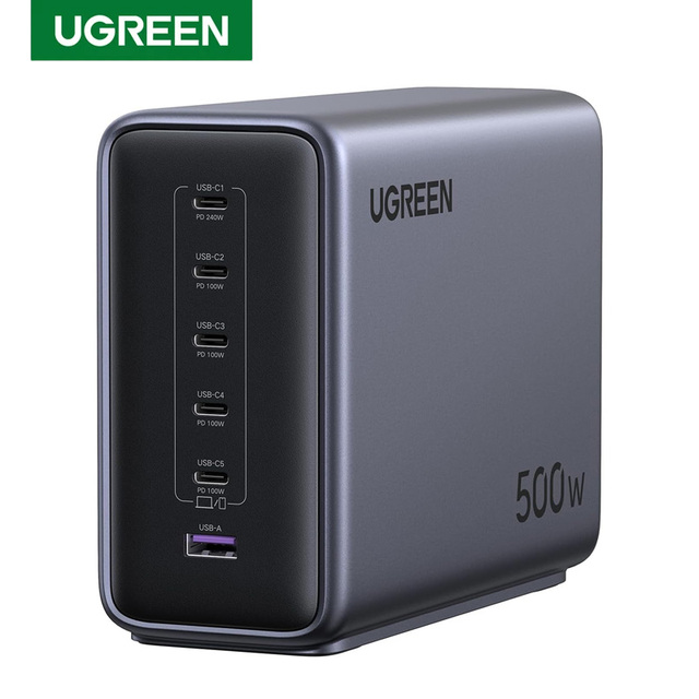 UGREEN Nexode 500W GaN Fast Charging Station 6 Ports USB C & USB A Smart Temperature Control Wall Charger for Laptops Phones