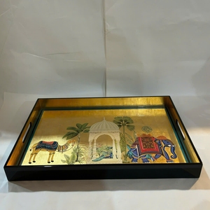 Bandeja de laca azul profundo, bandeja ovalada minimalista con acabado similar al de un espejo para organizar la sala de estar y la oficina de forma moderna - Product Image 2