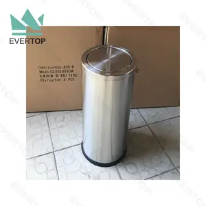 DB-35O Stainless Steel Trash Can With Swing Top Metal Round Trash Can Commercial Trash Bin Dustbin Garbage Bin Waste Receptacle