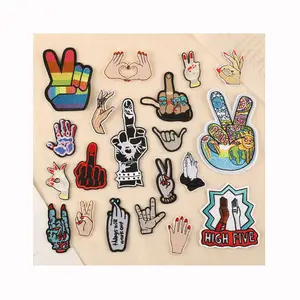 Embroidery Multicolor Hot melt adhesive palm shape patch for Hats clothing jeans shoe decoration Hand fingers garment patch