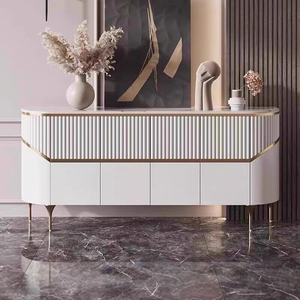 Buffet de luxe léger avec plateau en marbre, armoire de rangement à portes cannelées incurvées avec étagères réglables pour l'ameublement de la maison - Product Image 4