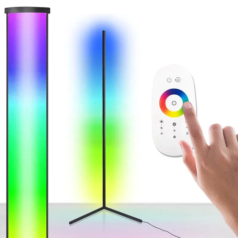 Lámpara de esquina con control remoto para sala de estar, luz LED RGB de pie de 140cm con aplicación para teléfono inteligente de dormitorio moderno