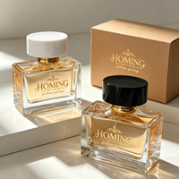 Flacon pulvérisateur de parfum en verre transparent carré plat de haute qualité, 100 ml, 30 ml, 50 ml, avec bouchon noir ou rose de 15 mm