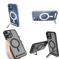 Casing Ponsel Magnetik Kristal dengan Holder untuk iPhone 16 Pro Max 17 Air 15 14 13 12 Plus 11 Stand Case Aksesoris Ponsel