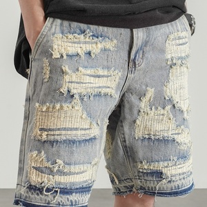 Pantalones Cortos <span class=keywords><strong>de</strong></span> Mezclilla Cargo Holgados con Bordado Personalizado y Parches Desgastados Estilo Streetwear para <span class=keywords><strong>Hombre</strong></span> - Product Image 2