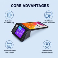 Terminal POS Pintar Cairan 8 Inch Android 14 dengan Layar Ganda 3GB 16GB SSD Printer 58mm USB Wi-Fi BT untuk Restoran dan Ritel