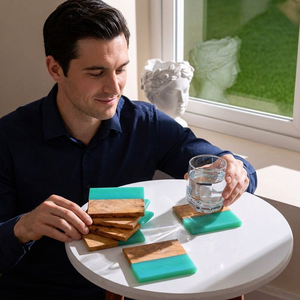 Posavasos modernos de resina y madera con acabado de piedra, perfectos para uso en oficina, colecciones de bares y cadenas de suministro de cafeterías - Product Image 1