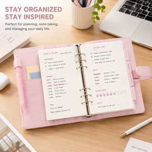 A5 <b>A6</b> Ring Binder 6 Holes Loose Leaf Binder PU Leather Budget Binder DIN Folder Budget Planner Notebook Cover for Filling Paper - Product Image 2