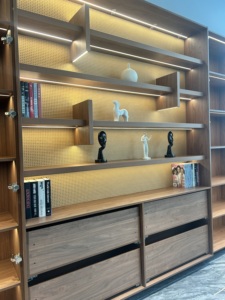 Librería de Nogal Fabricada en China con Diseño de Ratán, Almacenamiento Multifuncional para Estudio, Sala de Estar, Cafetería <span class=keywords><strong>y</strong></span> Biblioteca - Product Image 3