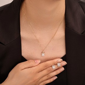 Shining Pearl Copper <b>Earrings</b> And Necklace Set Rectangular Geometric Party Jewelry Luxury Fashion - Product Image 2