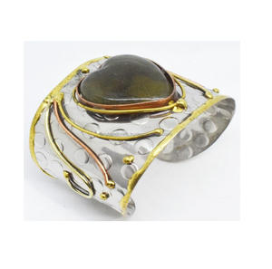 Brazalete de Metal de tres tonos para mujer, pulsera de piedras de acero inoxidable, joyería de moda, brazalete para niña - Product Image 2