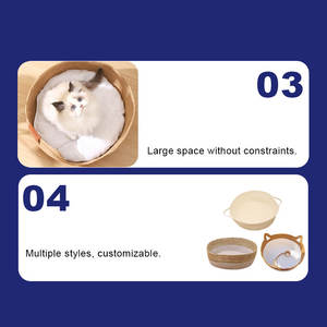 Doğal Rattan Pet yatak yuvarlak sepet nefes Pet Rattan kanepe yuva ped Mat yastık yavru köpekler kediler ile yatak - Product Image 5