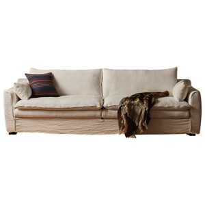 Cream Style Hugging Fabric <b>Sofa</b> Straight Row <b>Small</b> Space Living Room Retro Wabi Sabi Fully Removable Washable Mid Century <b>Sofa</b> - Product Image 3