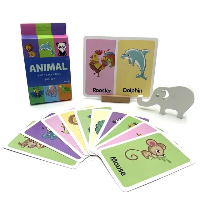 Educational Flash Cards Learn Animals 36pcs Animal Teens Double Sided Paper Material Flash Cards Animal Shape Fruits Telling